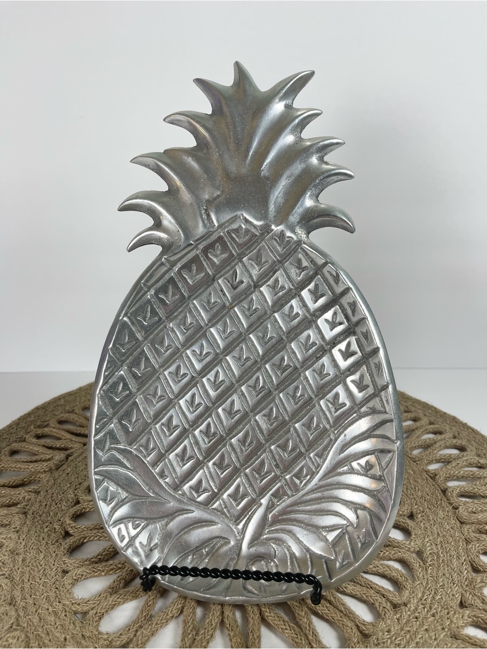 Vintage IHI Pewter Pineapple Serving Tray Made in India Tropical Decor 11”